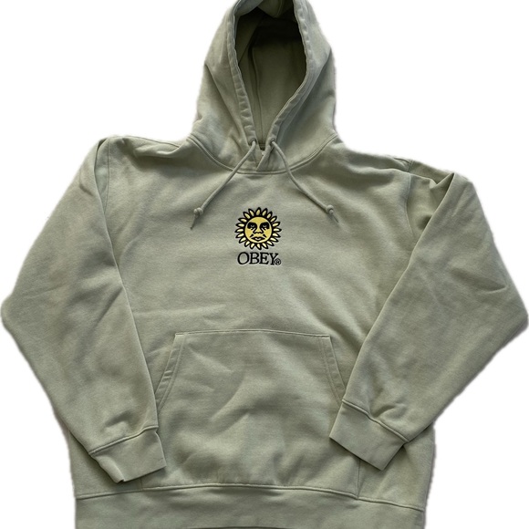 Obey Other - Obey Hoodie Men Medium Green Sun Embroidery Essential Sweatshirt Heavyweight